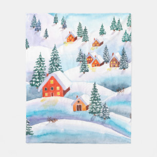 Handgemalte Aquarellbilder des Winters Fleecedecke