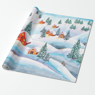 Handgemalte Aquarellbilder des Winters Geschenkpapier