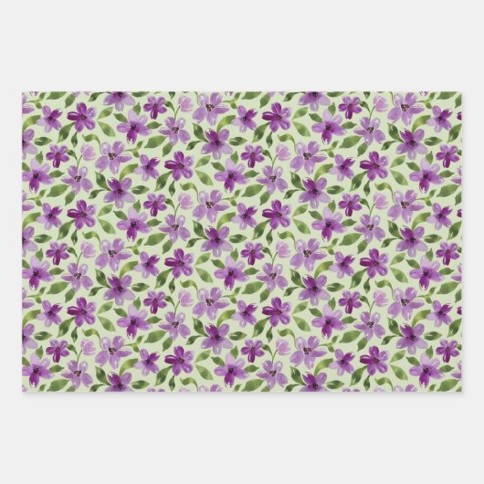 Handgemalte Aquarellblumen gemustert Geschenkpapier Set (Vorderseite)