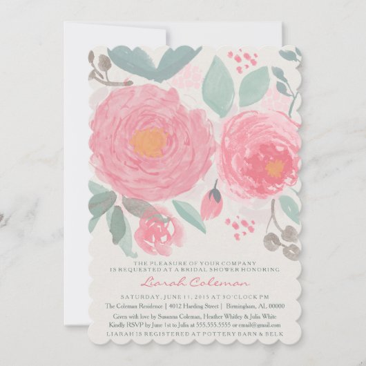 Handgemalte Aquarellbrasse oder Babydusche Einladung (Vorderseite)