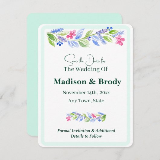 Handgemalte Aquarellfarben-Blume Save the Date Fot (Vorne/Hinten)