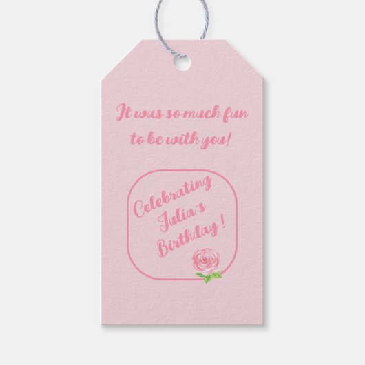 Handgemalte Aquarellfarben-Rose BIRTHDAY Geschenkanhänger (Vorderseite)