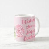 Handgemalte Aquarellfarben-Rose GLÜCKLICH BIRTHTAG Kaffeetasse (VorderseiteRechts)