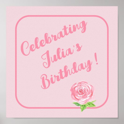 Handgemalte Aquarellfarben-Rose GLÜCKLICH BIRTHTAG Poster (Vorne)