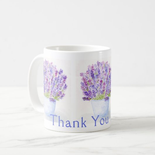 Handgemalte Aquarelllavender DANK IHNEN Kaffeetasse (Vorderseite Links)