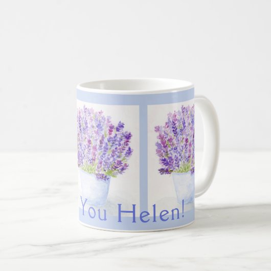 Handgemalte Aquarelllavender Danke, dass Sie BLU b Kaffeetasse (VorderseiteRechts)