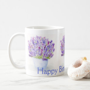 Handgemalte Aquarelllavender Floral BIRTHDAY Kaffeetasse