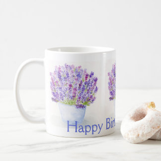 Handgemalte Aquarelllavender Floral BIRTHDAY Kaffeetasse