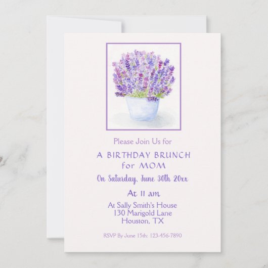 Handgemalte Aquarelllavender Floral Geburtstag Einladung (Vorderseite)