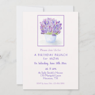 Handgemalte Aquarelllavender Floral Geburtstag Einladung