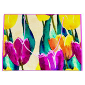 Handgemalte Aquarelltulips Gelb Rosa Große Geschenktüte (Vorderseite)