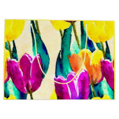 Handgemalte Aquarelltulips Gelb Rosa Große Geschenktüte (Rückseite)