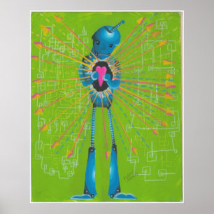 Handgemalte Artwork Print Robot Wall Poster MURAL