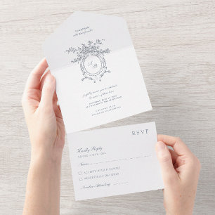 Handgemalte barocke Blumenschmuck-Hochzeit All In One Einladung