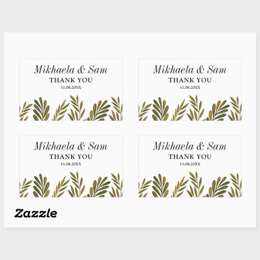 Handgemalte Blätter Hochzeit Rechteckiger Aufkleber (Blatt)