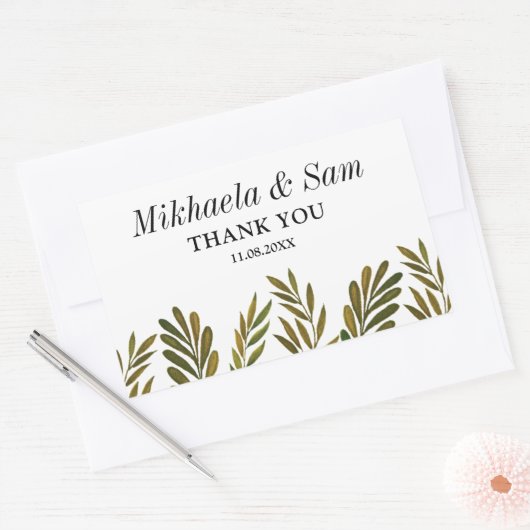 Handgemalte Blätter Hochzeit Rechteckiger Aufkleber (Umschlag)