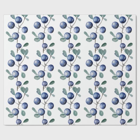 Handgemalte Blaubeeren Geschenkpapier (Flach)