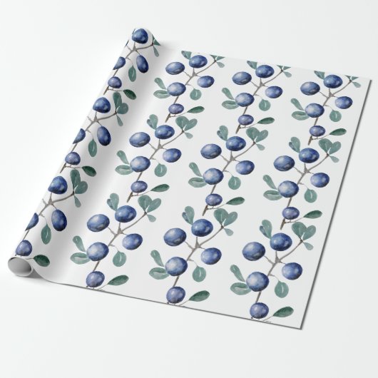 Handgemalte Blaubeeren Geschenkpapier (Ungerollt)