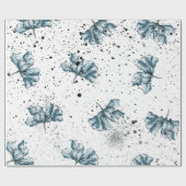 Handgemalte blaue Blumenmuster Geschenkpapier (Flach)