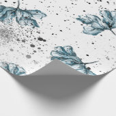 Handgemalte blaue Blumenmuster Geschenkpapier (Ecke)