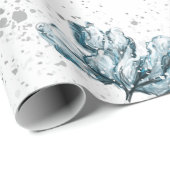 Handgemalte blaue Blumenmuster Geschenkpapier (Rolleneckpunkt)