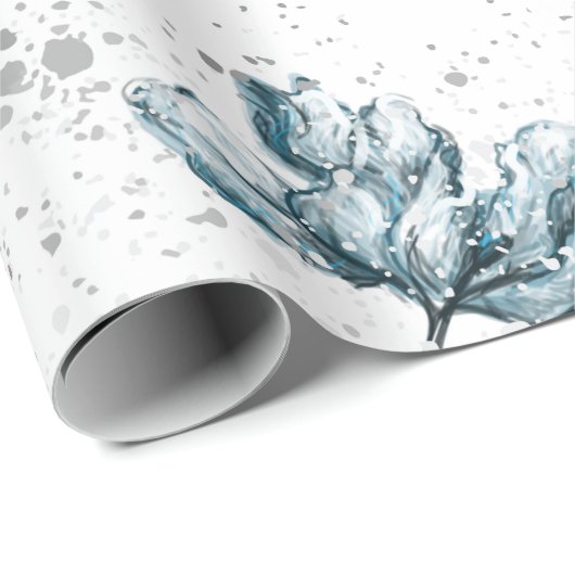 Handgemalte blaue Blumenmuster Geschenkpapier (Rolleneckpunkt)