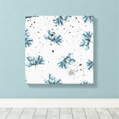 Handgemalte blaue Blumenmuster Leinwanddruck (Insitu (Holzboden))
