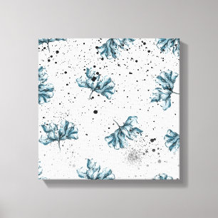 Handgemalte blaue Blumenmuster Leinwanddruck