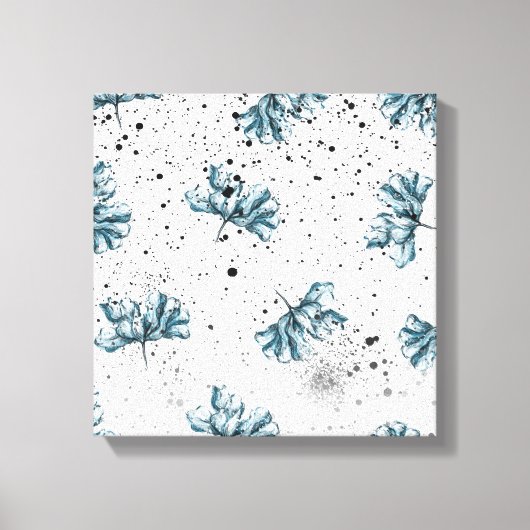 Handgemalte blaue Blumenmuster Leinwanddruck (Vorderseite)