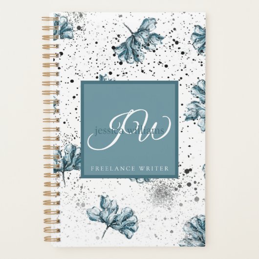 Handgemalte blaue Blumenmuster Personalisiert Planer (Vorderseite)