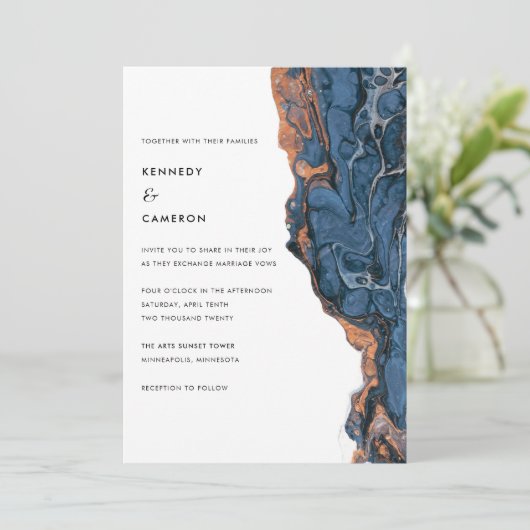 Handgemalte, blaue Marmorplatte - Einladung zum Ho (Stehend Vorderseite)