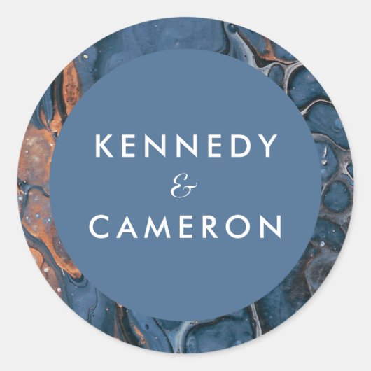 Handgemalte blaue Marmorplatte Runder Aufkleber (Vorderseite)
