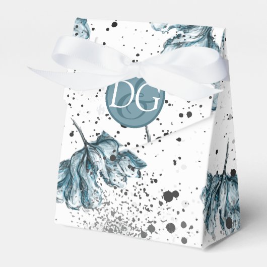 Handgemalte blaue Monogram-Floral Geschenkschachtel (Vorderseite)