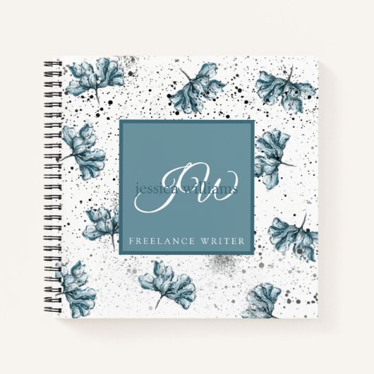 Handgemalte blaue personalisierte Blumenmuster Notizblock (Vorderseite)