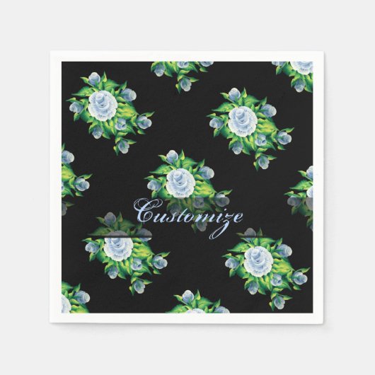 Handgemalte blaue Rose Muster Napkins Serviette (Vorderseite)