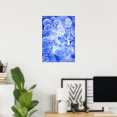 Handgemalte Blaue Weiße Florale Abstrakte Kunst Poster (Heimbüro)