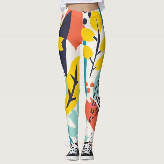 Handgemalte Blume, Blätter nahtlos. Leggings (Vorderseite)