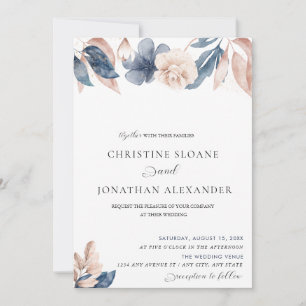 Handgemalte Blume Blush and Blue Wedding Einladung