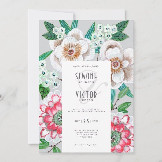 Handgemalte Blume Grün Einladung (Vorderseite)