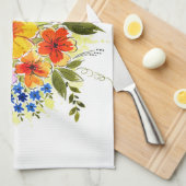 Handgemalte Blume, leuchtendes Aquarellbouquet. Geschirrtuch (Viertel Falte)