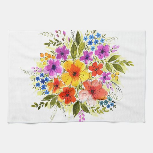 Handgemalte Blume, leuchtendes Aquarellbouquet. Geschirrtuch (Horizontal)