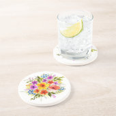 Handgemalte Blume, leuchtendes Aquarellbouquet. Getränkeuntersetzer (Seite)