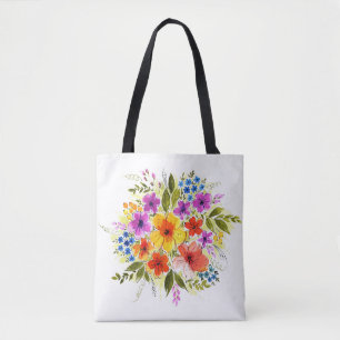 Handgemalte Blume, leuchtendes Aquarellbouquet. Tasche