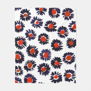 Handgemalte Blume, rot und blau. Fleecedecke