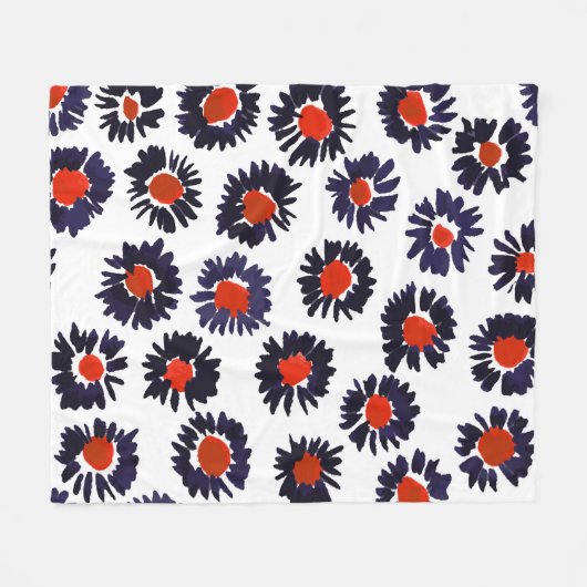 Handgemalte Blume, rot und blau. Fleecedecke (Vorderseite (Horizontal))
