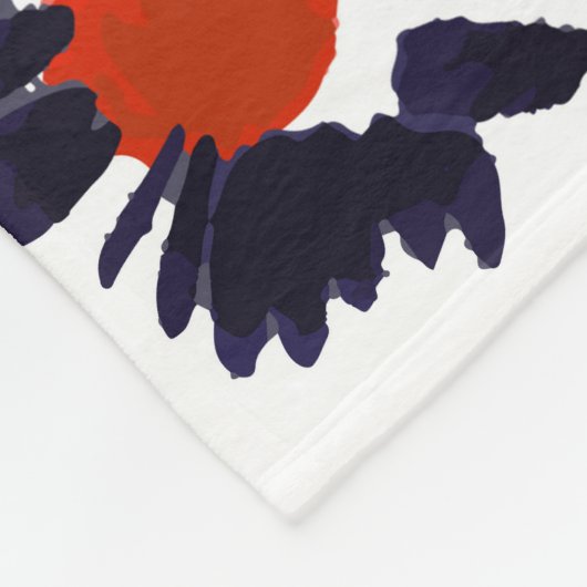 Handgemalte Blume, rot und blau. Fleecedecke (Ecke)