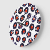 Handgemalte Blume, rot und blau. Große Wanduhr (Winkel)