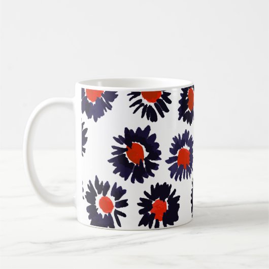Handgemalte Blume, rot und blau. Kaffeetasse (Links)