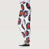 Handgemalte Blume, rot und blau. Leggings (Links)