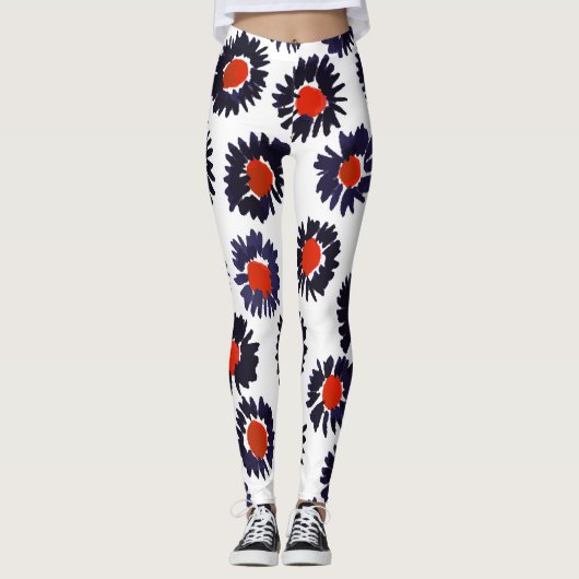 Handgemalte Blume, rot und blau. Leggings (Vorderseite)